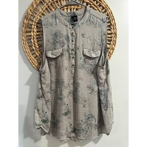 Torrid Womens Grey Paisley Floral Sleeveless Button Front Blouse Top Size 3 Plus